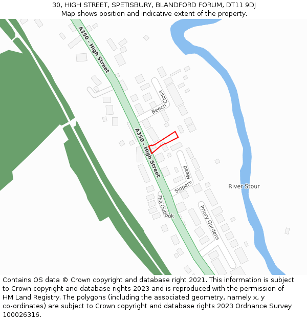 30, HIGH STREET, SPETISBURY, BLANDFORD FORUM, DT11 9DJ: Location map and indicative extent of plot