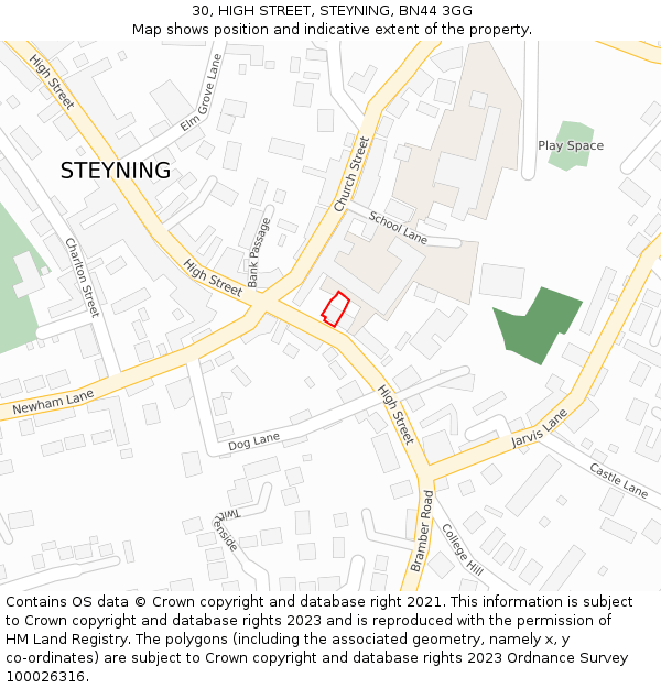 30, HIGH STREET, STEYNING, BN44 3GG: Location map and indicative extent of plot