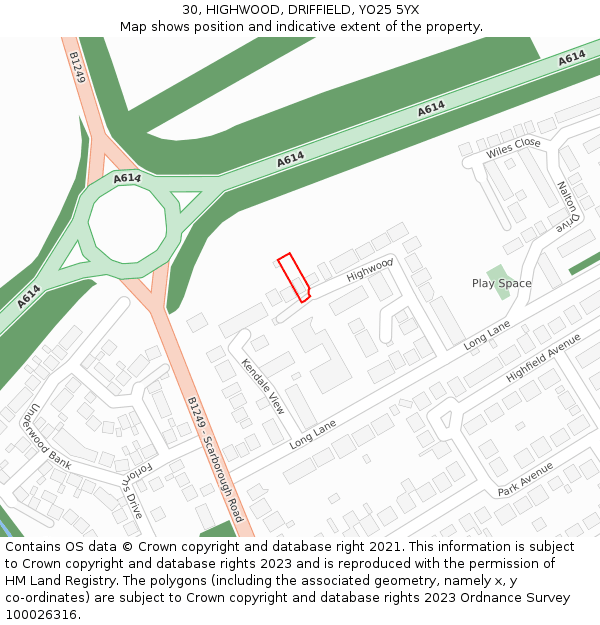 30, HIGHWOOD, DRIFFIELD, YO25 5YX: Location map and indicative extent of plot