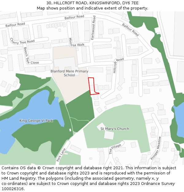 30, HILLCROFT ROAD, KINGSWINFORD, DY6 7EE: Location map and indicative extent of plot