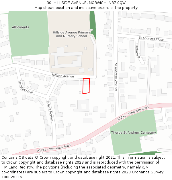 30, HILLSIDE AVENUE, NORWICH, NR7 0QW: Location map and indicative extent of plot