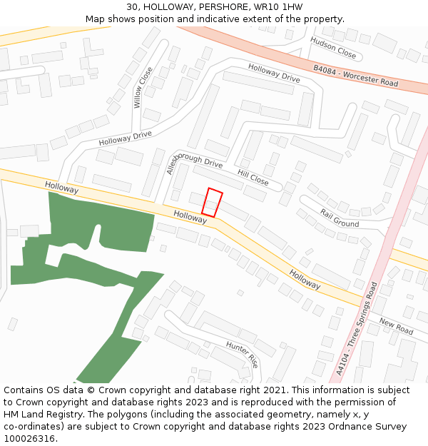 30, HOLLOWAY, PERSHORE, WR10 1HW: Location map and indicative extent of plot