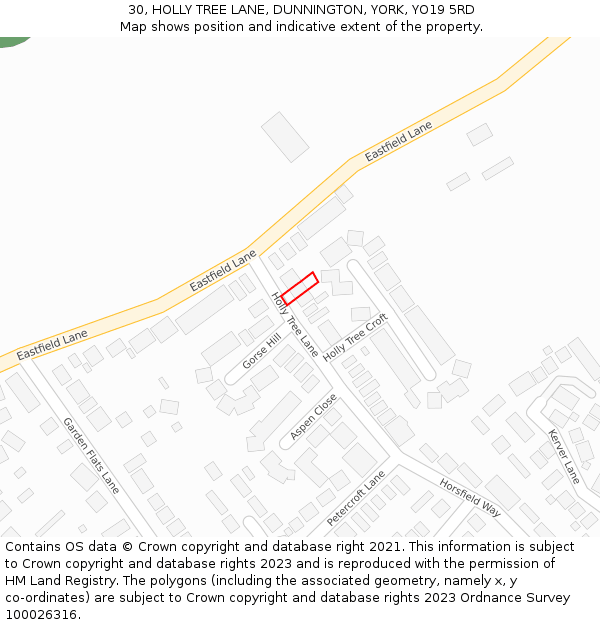 30, HOLLY TREE LANE, DUNNINGTON, YORK, YO19 5RD: Location map and indicative extent of plot