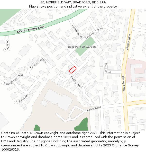 30, HOPEFIELD WAY, BRADFORD, BD5 8AA: Location map and indicative extent of plot
