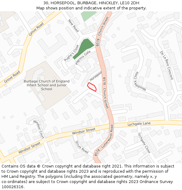 30, HORSEPOOL, BURBAGE, HINCKLEY, LE10 2DH: Location map and indicative extent of plot