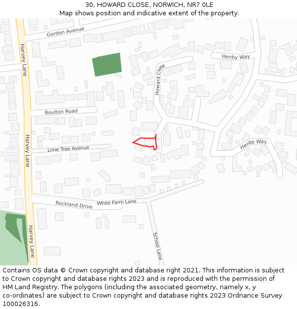 30, HOWARD CLOSE, NORWICH, NR7 0LE: Location map and indicative extent of plot