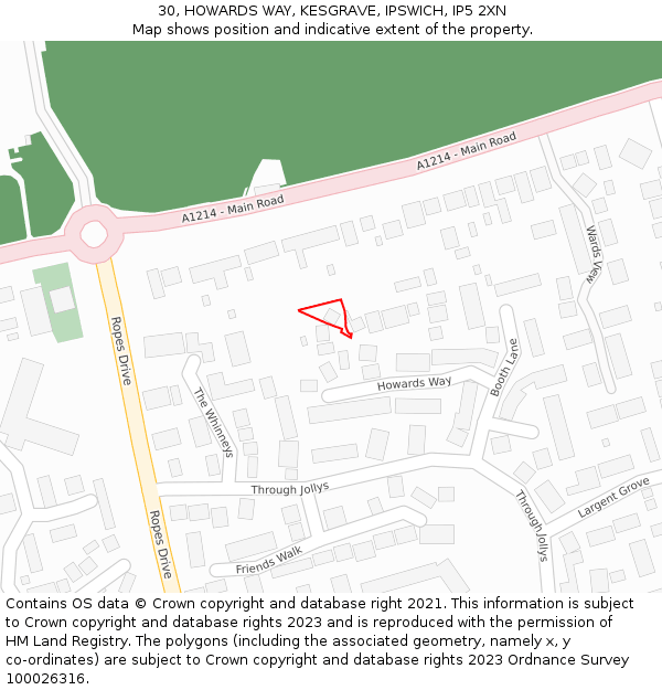 30, HOWARDS WAY, KESGRAVE, IPSWICH, IP5 2XN: Location map and indicative extent of plot