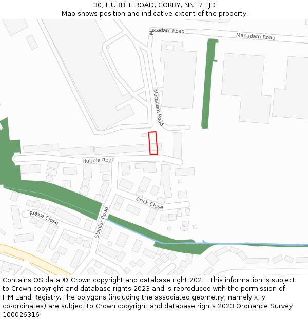 30, HUBBLE ROAD, CORBY, NN17 1JD: Location map and indicative extent of plot
