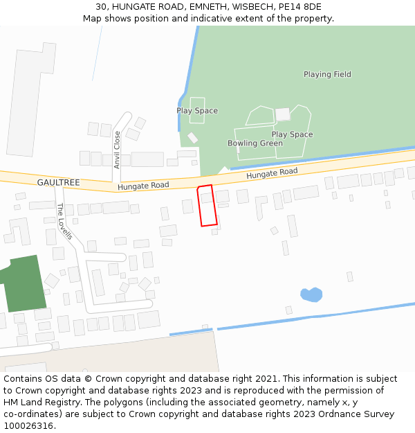 30, HUNGATE ROAD, EMNETH, WISBECH, PE14 8DE: Location map and indicative extent of plot