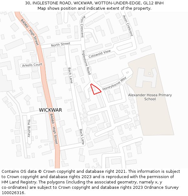 30, INGLESTONE ROAD, WICKWAR, WOTTON-UNDER-EDGE, GL12 8NH: Location map and indicative extent of plot