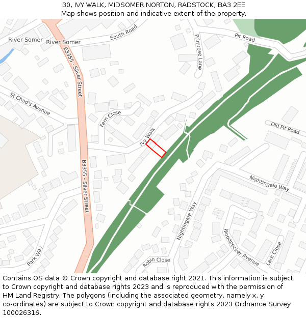 30, IVY WALK, MIDSOMER NORTON, RADSTOCK, BA3 2EE: Location map and indicative extent of plot
