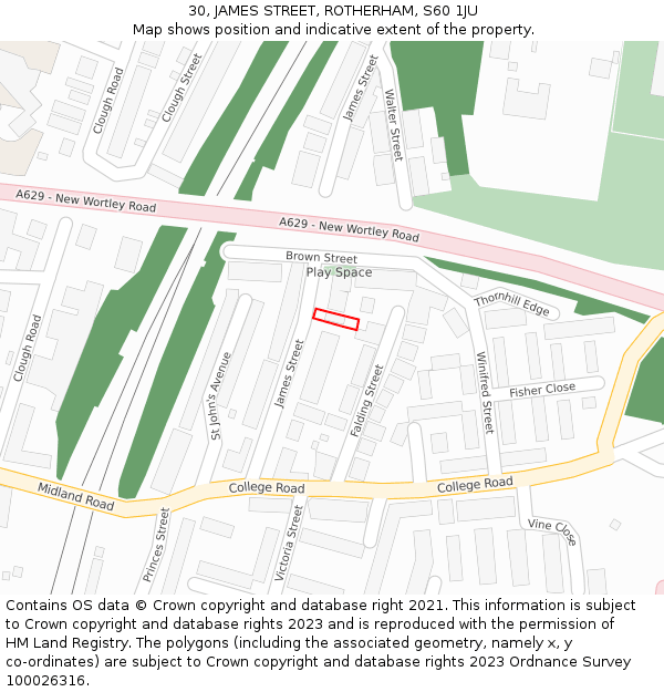 30, JAMES STREET, ROTHERHAM, S60 1JU: Location map and indicative extent of plot