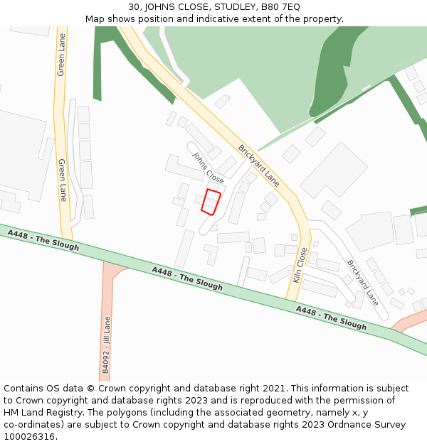 30, JOHNS CLOSE, STUDLEY, B80 7EQ: Location map and indicative extent of plot