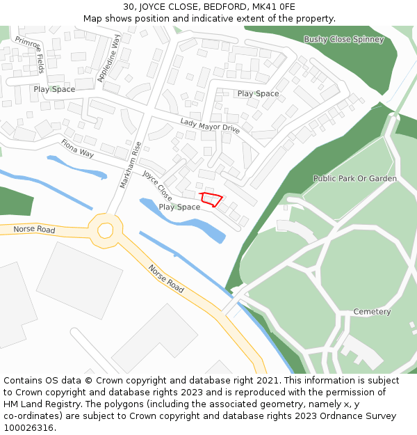 30, JOYCE CLOSE, BEDFORD, MK41 0FE: Location map and indicative extent of plot