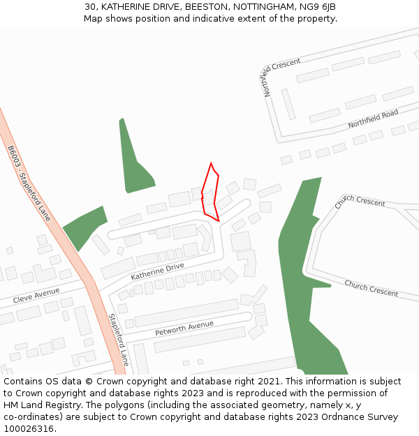 30, KATHERINE DRIVE, BEESTON, NOTTINGHAM, NG9 6JB: Location map and indicative extent of plot