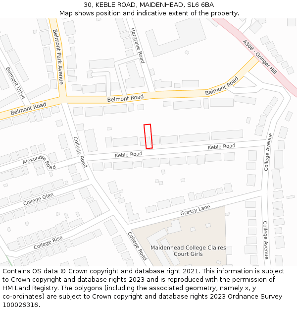 30, KEBLE ROAD, MAIDENHEAD, SL6 6BA: Location map and indicative extent of plot