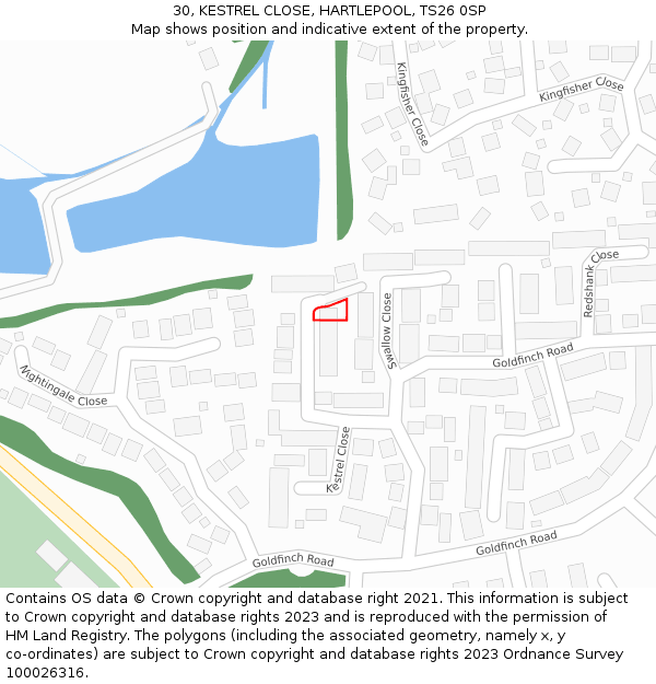 30, KESTREL CLOSE, HARTLEPOOL, TS26 0SP: Location map and indicative extent of plot