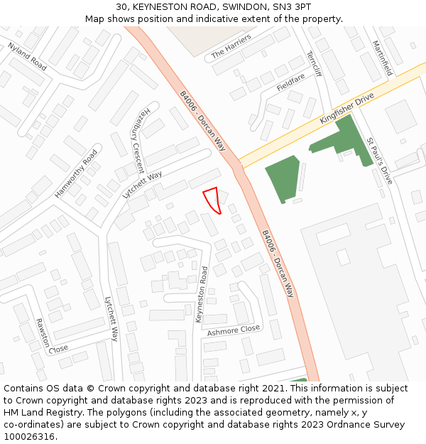 30, KEYNESTON ROAD, SWINDON, SN3 3PT: Location map and indicative extent of plot