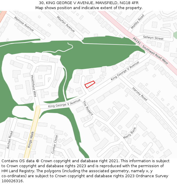 30, KING GEORGE V AVENUE, MANSFIELD, NG18 4FR: Location map and indicative extent of plot