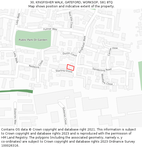 30, KINGFISHER WALK, GATEFORD, WORKSOP, S81 8TQ: Location map and indicative extent of plot