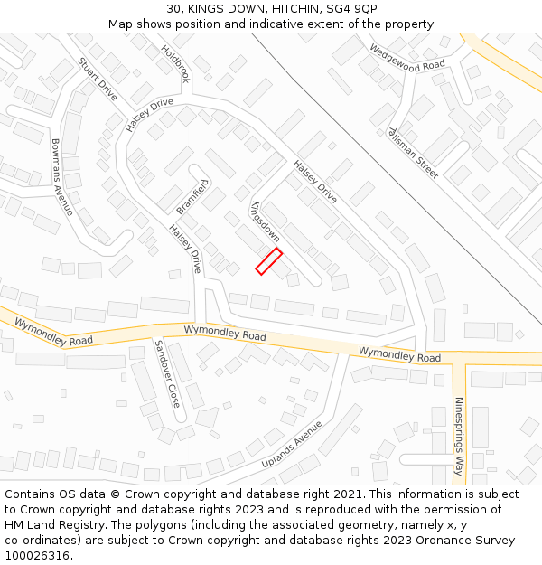 30, KINGS DOWN, HITCHIN, SG4 9QP: Location map and indicative extent of plot