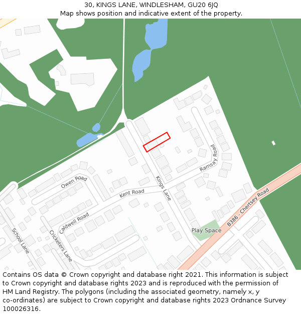 30, KINGS LANE, WINDLESHAM, GU20 6JQ: Location map and indicative extent of plot