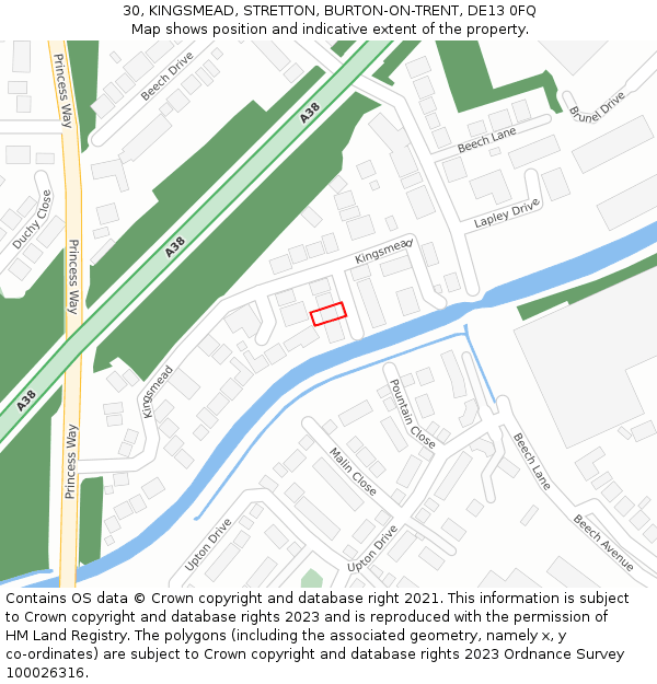 30, KINGSMEAD, STRETTON, BURTON-ON-TRENT, DE13 0FQ: Location map and indicative extent of plot