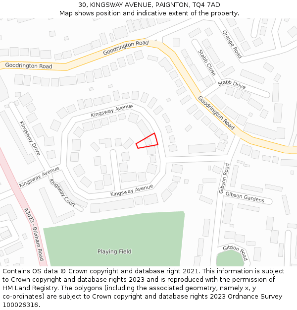 30, KINGSWAY AVENUE, PAIGNTON, TQ4 7AD: Location map and indicative extent of plot