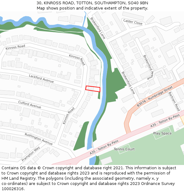 30, KINROSS ROAD, TOTTON, SOUTHAMPTON, SO40 9BN: Location map and indicative extent of plot