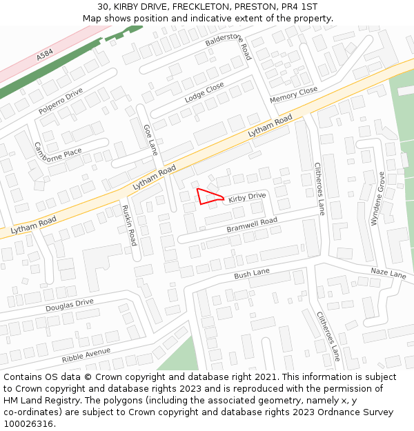 30, KIRBY DRIVE, FRECKLETON, PRESTON, PR4 1ST: Location map and indicative extent of plot