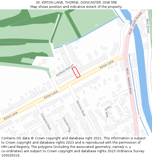 30, KIRTON LANE, THORNE, DONCASTER, DN8 5RE: Location map and indicative extent of plot