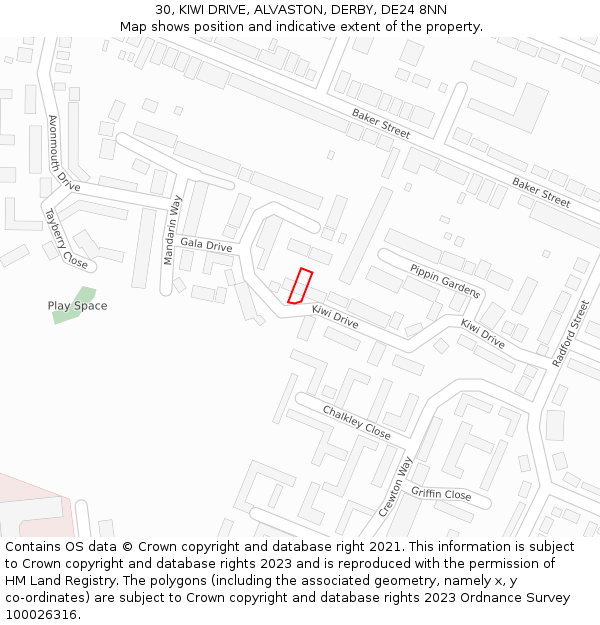 30, KIWI DRIVE, ALVASTON, DERBY, DE24 8NN: Location map and indicative extent of plot