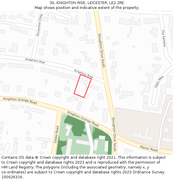 30, KNIGHTON RISE, LEICESTER, LE2 2RE: Location map and indicative extent of plot