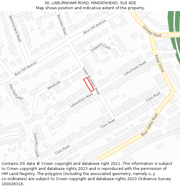 30, LABURNHAM ROAD, MAIDENHEAD, SL6 4DE: Location map and indicative extent of plot