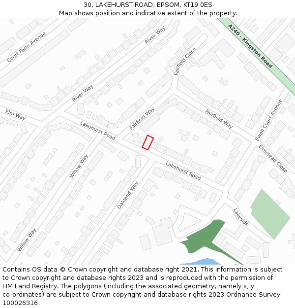 30, LAKEHURST ROAD, EPSOM, KT19 0ES: Location map and indicative extent of plot