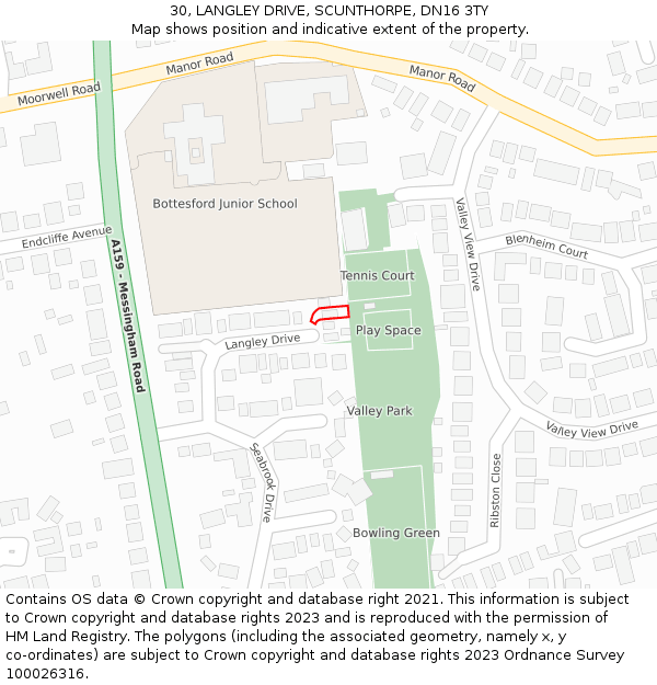 30, LANGLEY DRIVE, SCUNTHORPE, DN16 3TY: Location map and indicative extent of plot