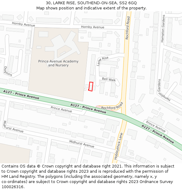 30, LARKE RISE, SOUTHEND-ON-SEA, SS2 6GQ: Location map and indicative extent of plot