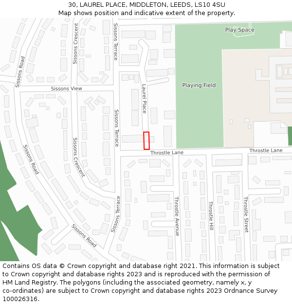 30, LAUREL PLACE, MIDDLETON, LEEDS, LS10 4SU: Location map and indicative extent of plot