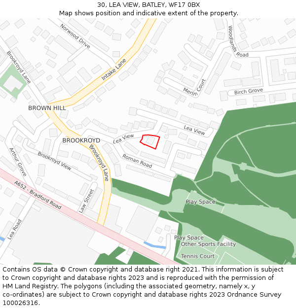 30, LEA VIEW, BATLEY, WF17 0BX: Location map and indicative extent of plot