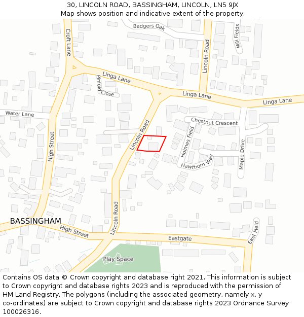 30, LINCOLN ROAD, BASSINGHAM, LINCOLN, LN5 9JX: Location map and indicative extent of plot