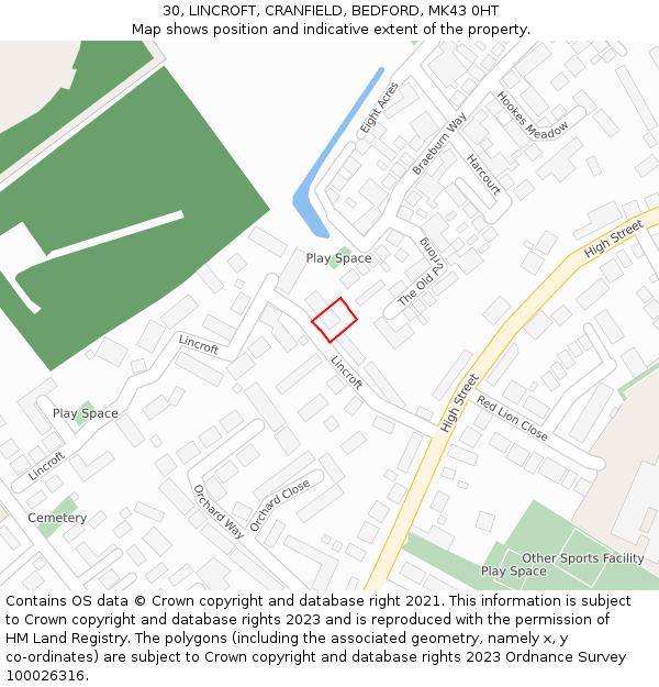 30, LINCROFT, CRANFIELD, BEDFORD, MK43 0HT: Location map and indicative extent of plot