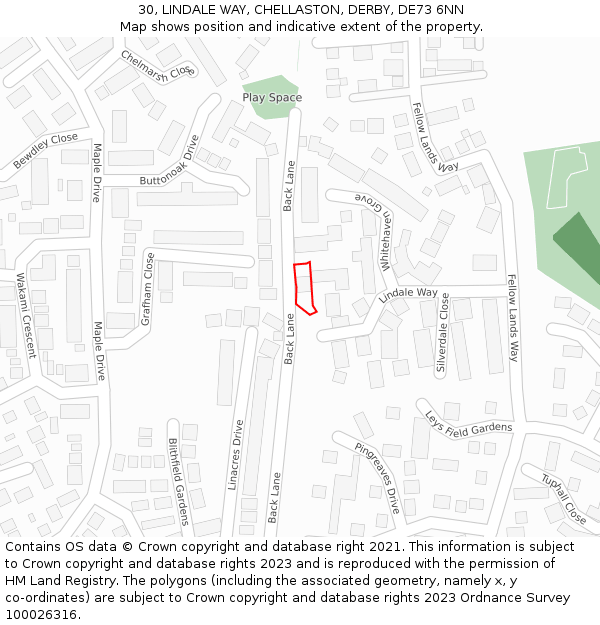 30, LINDALE WAY, CHELLASTON, DERBY, DE73 6NN: Location map and indicative extent of plot