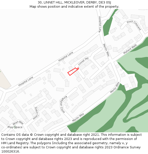 30, LINNET HILL, MICKLEOVER, DERBY, DE3 0SJ: Location map and indicative extent of plot