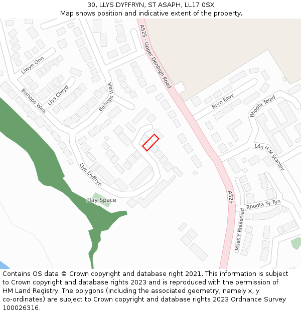 30, LLYS DYFFRYN, ST ASAPH, LL17 0SX: Location map and indicative extent of plot