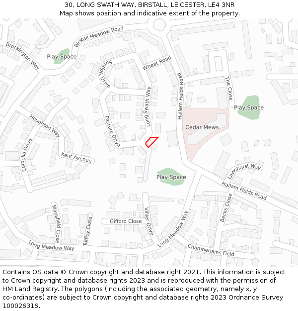 30, LONG SWATH WAY, BIRSTALL, LEICESTER, LE4 3NR: Location map and indicative extent of plot