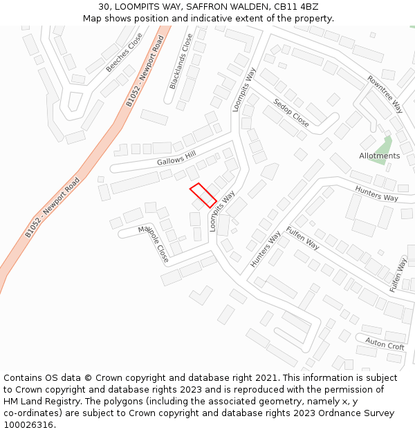 30, LOOMPITS WAY, SAFFRON WALDEN, CB11 4BZ: Location map and indicative extent of plot