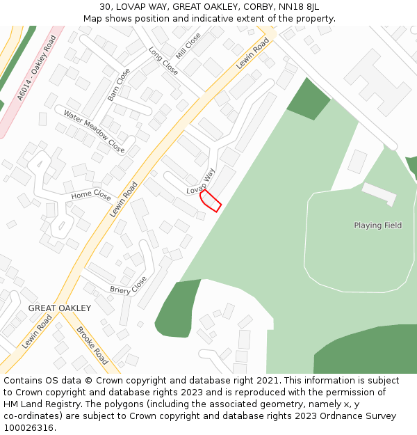 30, LOVAP WAY, GREAT OAKLEY, CORBY, NN18 8JL: Location map and indicative extent of plot