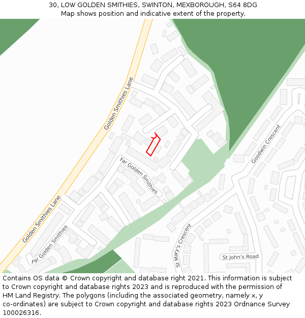 30, LOW GOLDEN SMITHIES, SWINTON, MEXBOROUGH, S64 8DG: Location map and indicative extent of plot