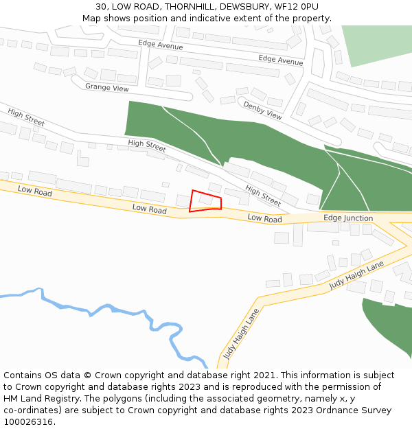 30, LOW ROAD, THORNHILL, DEWSBURY, WF12 0PU: Location map and indicative extent of plot