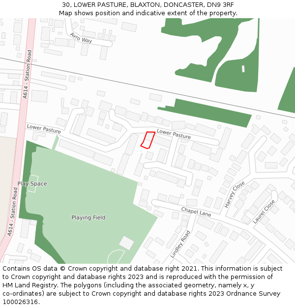30, LOWER PASTURE, BLAXTON, DONCASTER, DN9 3RF: Location map and indicative extent of plot
